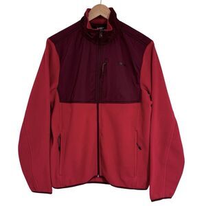 Lands End Men Full Zip Fleece Jacket M Rich Red T200 Outdoor Midweight Hiking